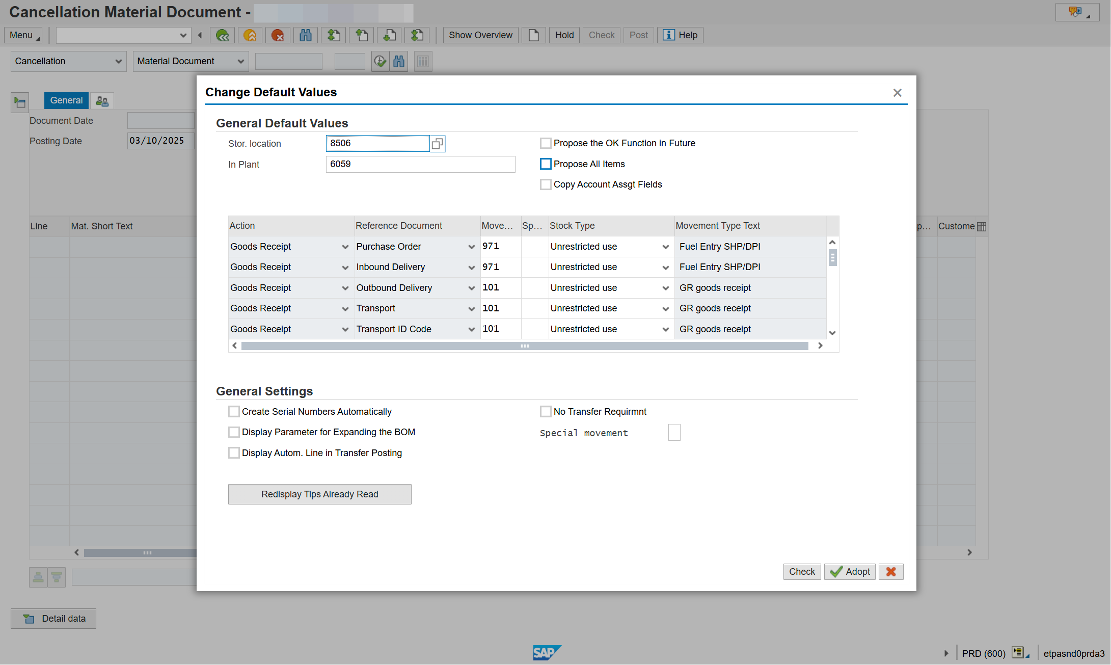 Input 4 digit Storage Location in Stor. Location field.