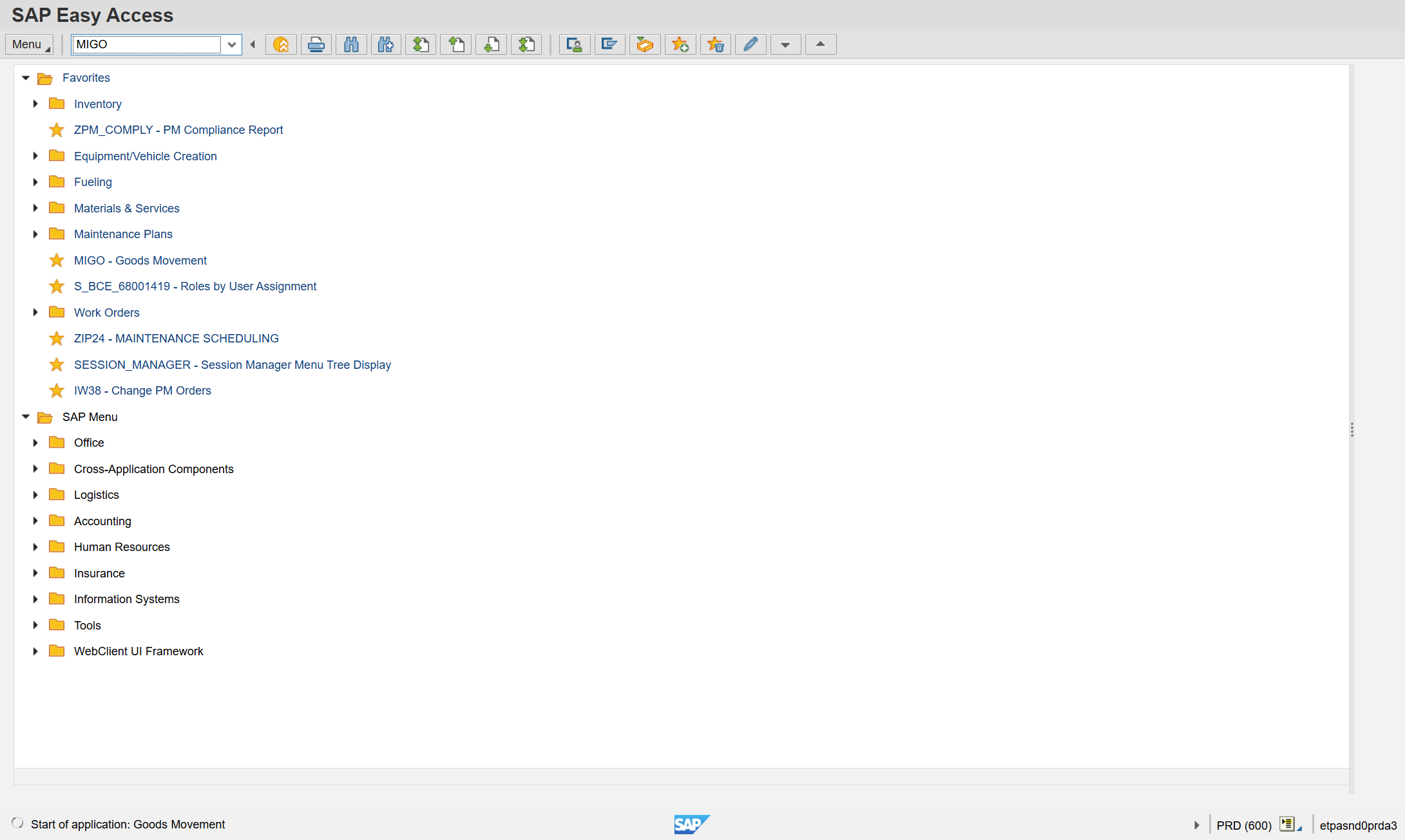 Input "MIGO" in transaction box.