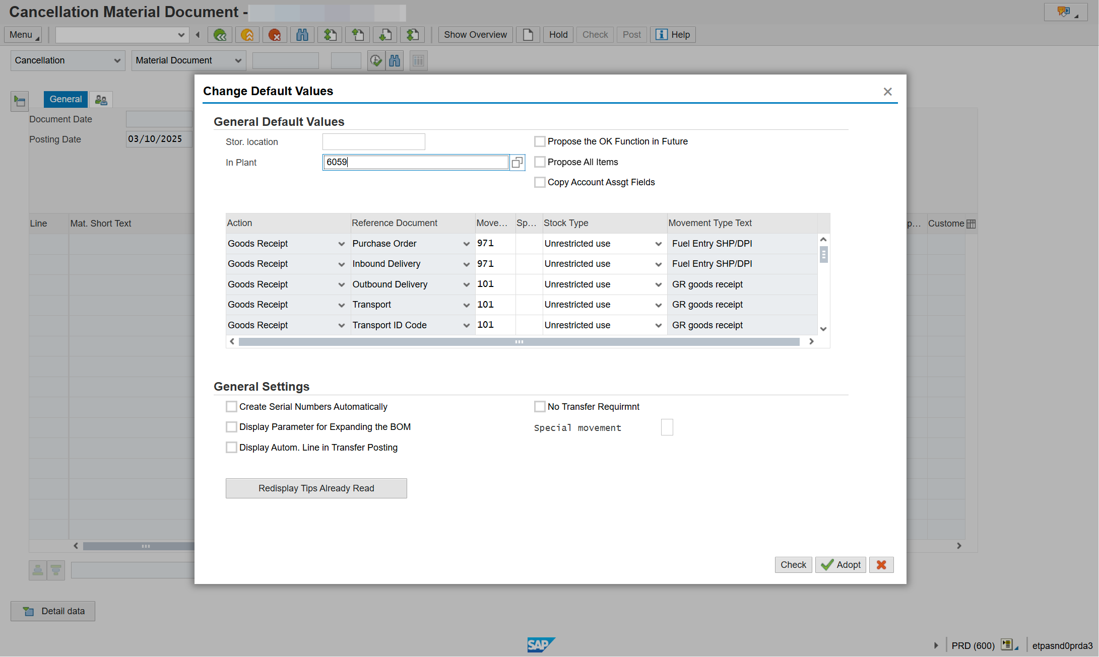 Input 4 digit Plant Code in default Plant field.