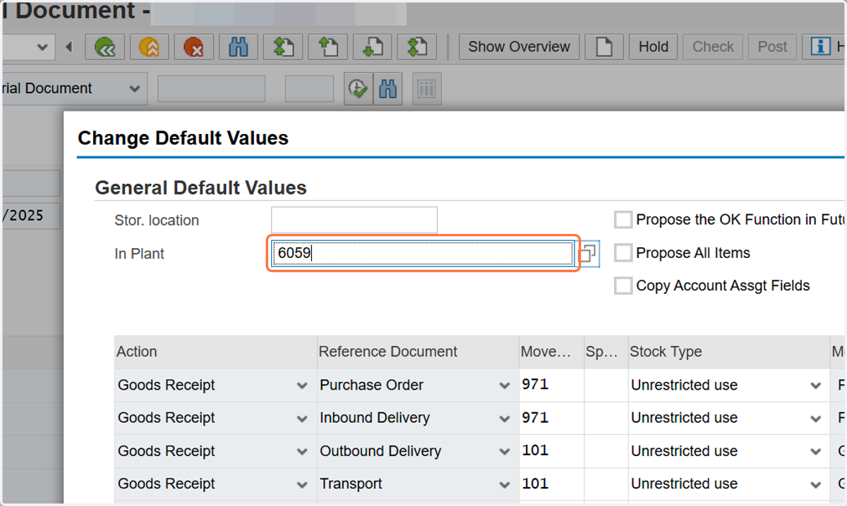 Input 4 digit Plant Code in default Plant field.