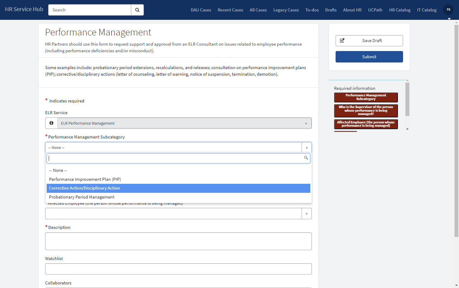 Click on Corrective Action/Disciplinary Action
