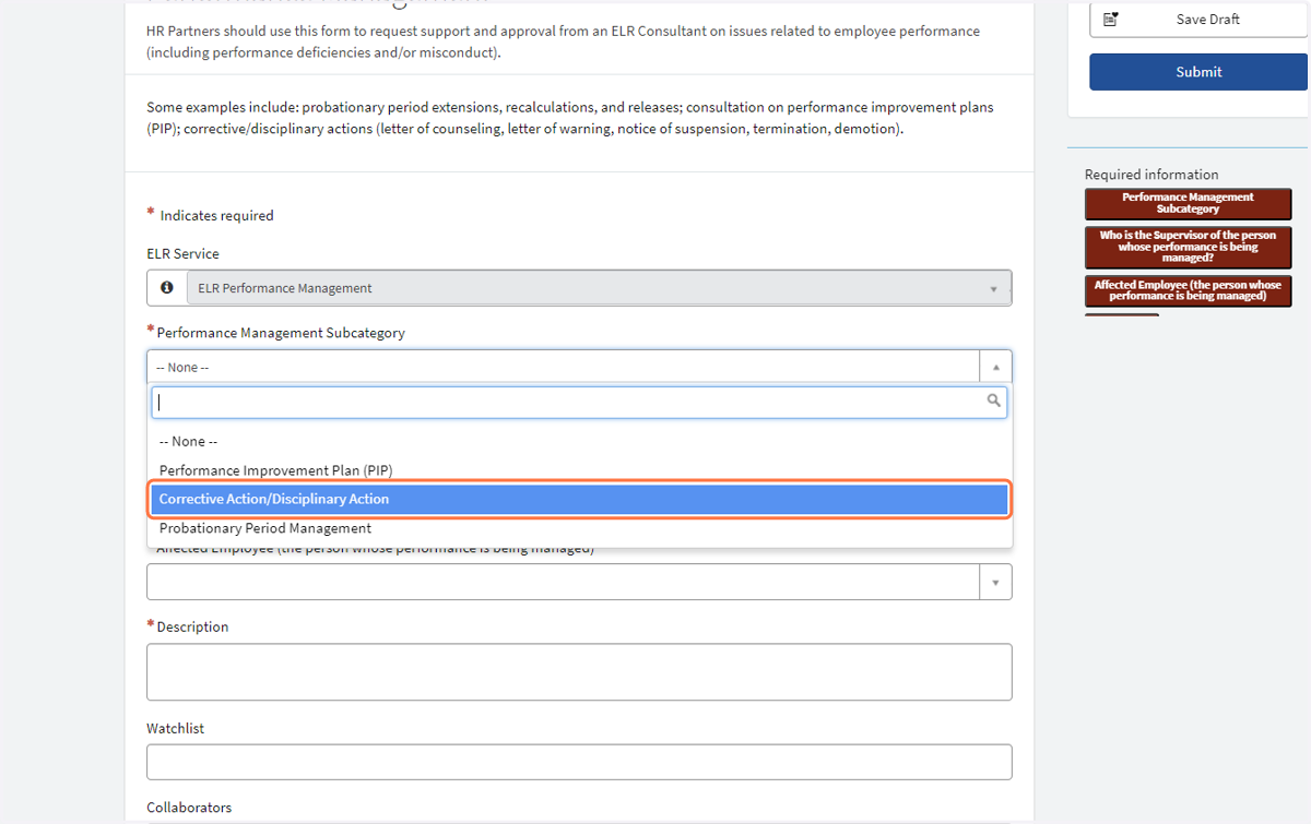 Click on Corrective Action/Disciplinary Action