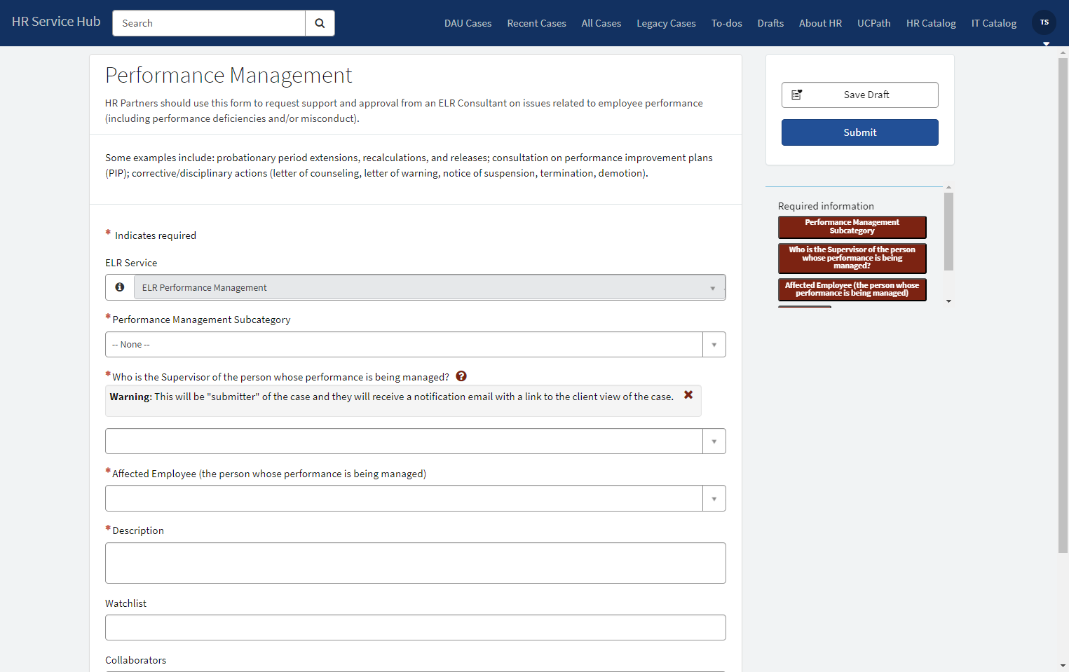 Click on the drop down list to select a subcategory for your request.