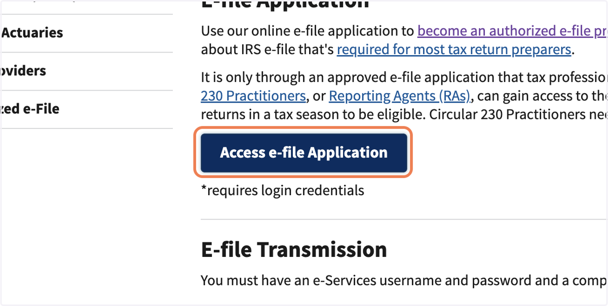 Click on Access e-file Application