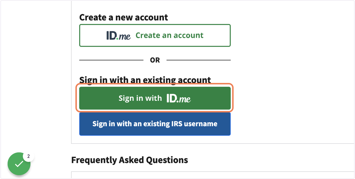 Click on Sign In with ID.me OR you can sign in using an existing IRS.gov account