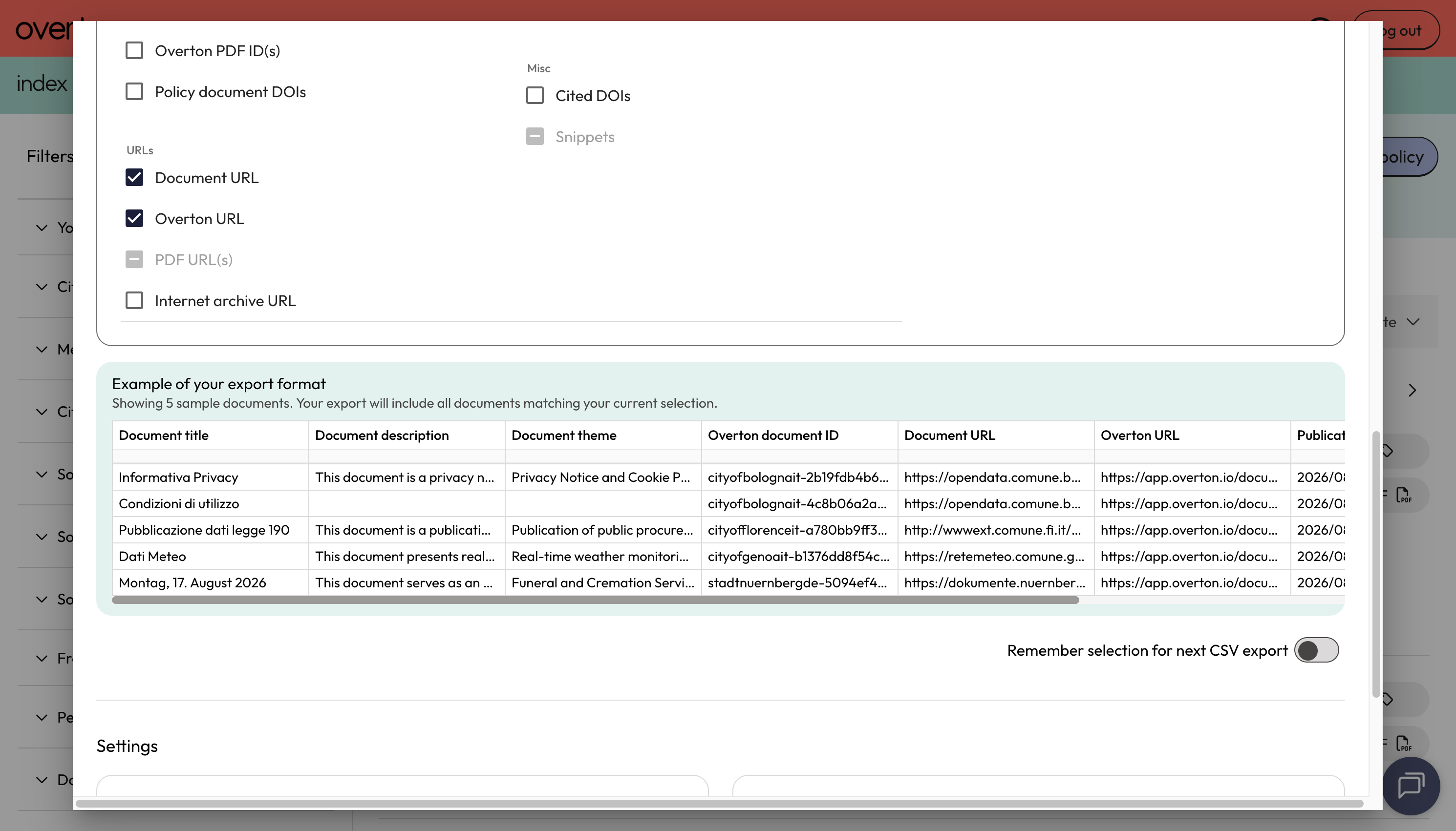 Click on Example of your export format…