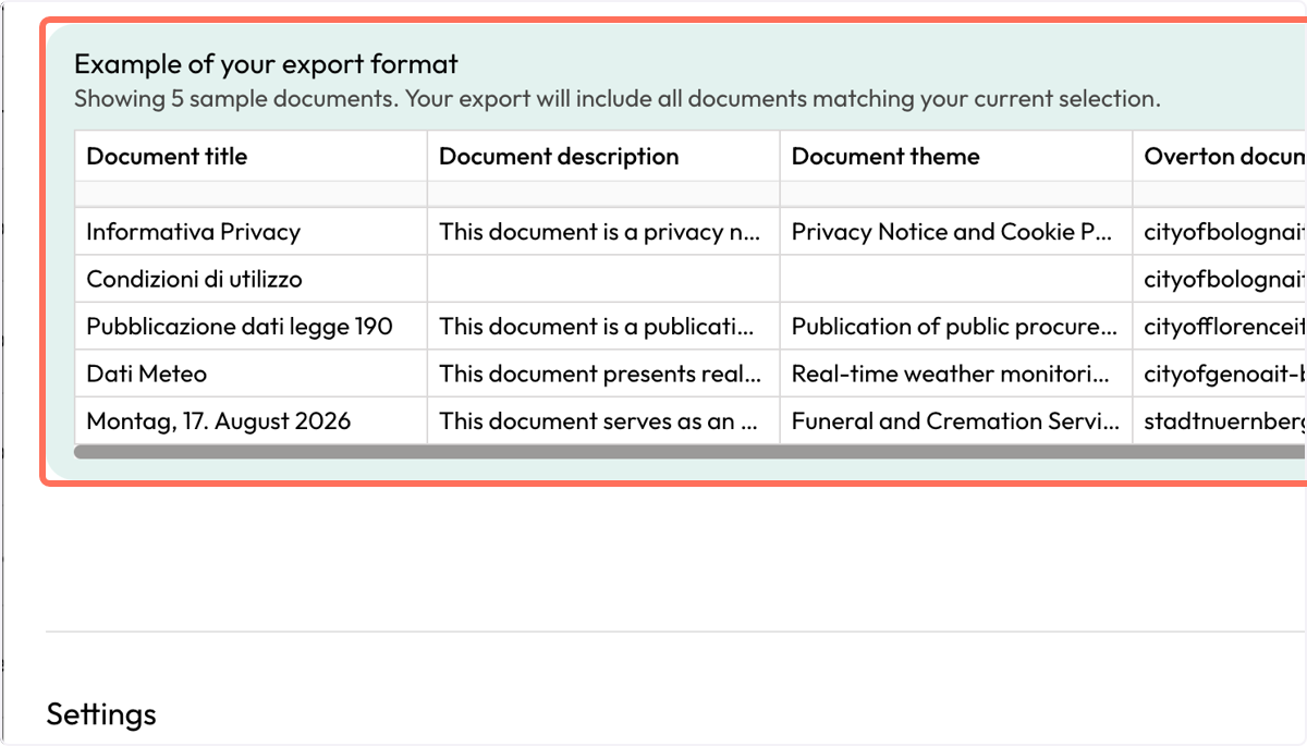 Click on Example of your export format…