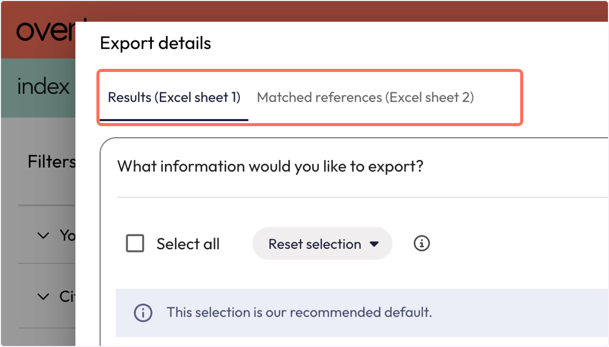 Click on Results (Excel sheet 1)