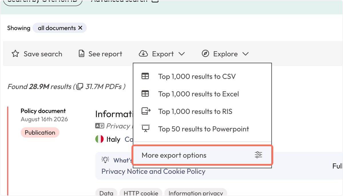 Click on More export options