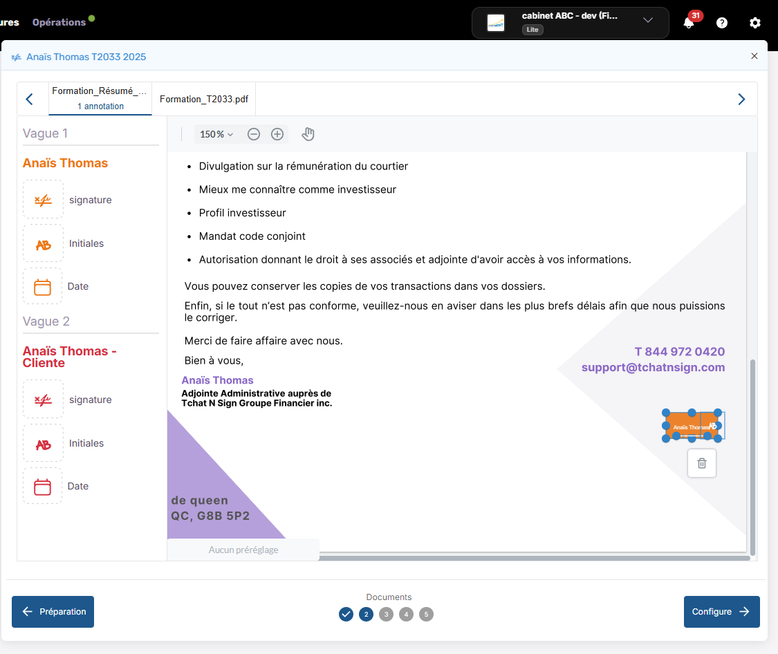 Cliquez et faites glisser le champs sur votre document pour le positionner à l'endroit souhaité.