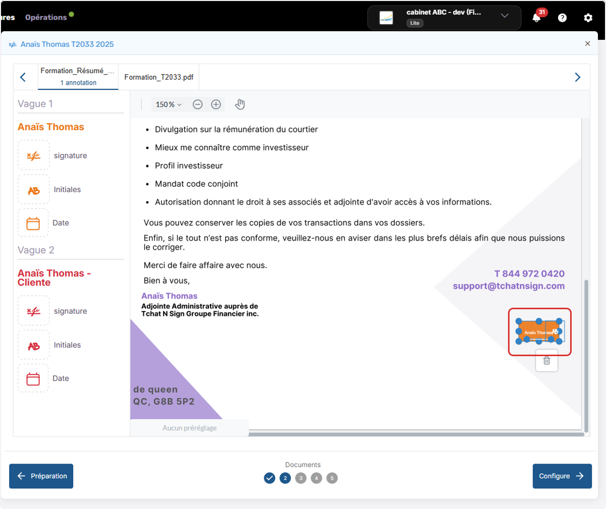 Cliquez et faites glisser le champs sur votre document pour le positionner à l'endroit souhaité.
