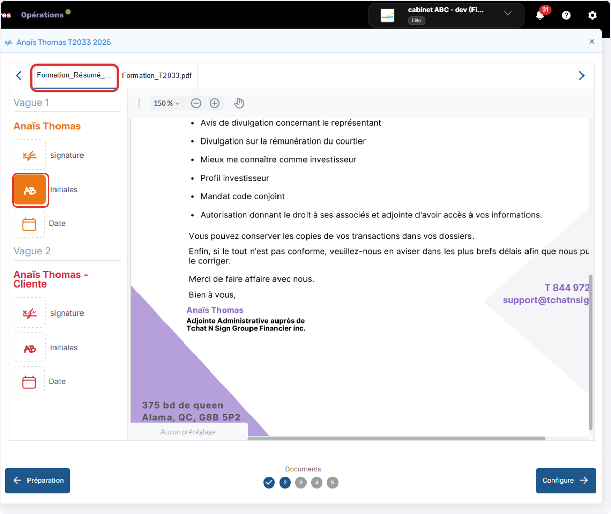 Cliquez sur le champs que vous souhaitez ajouter pour le voir apparaitre dans votre document