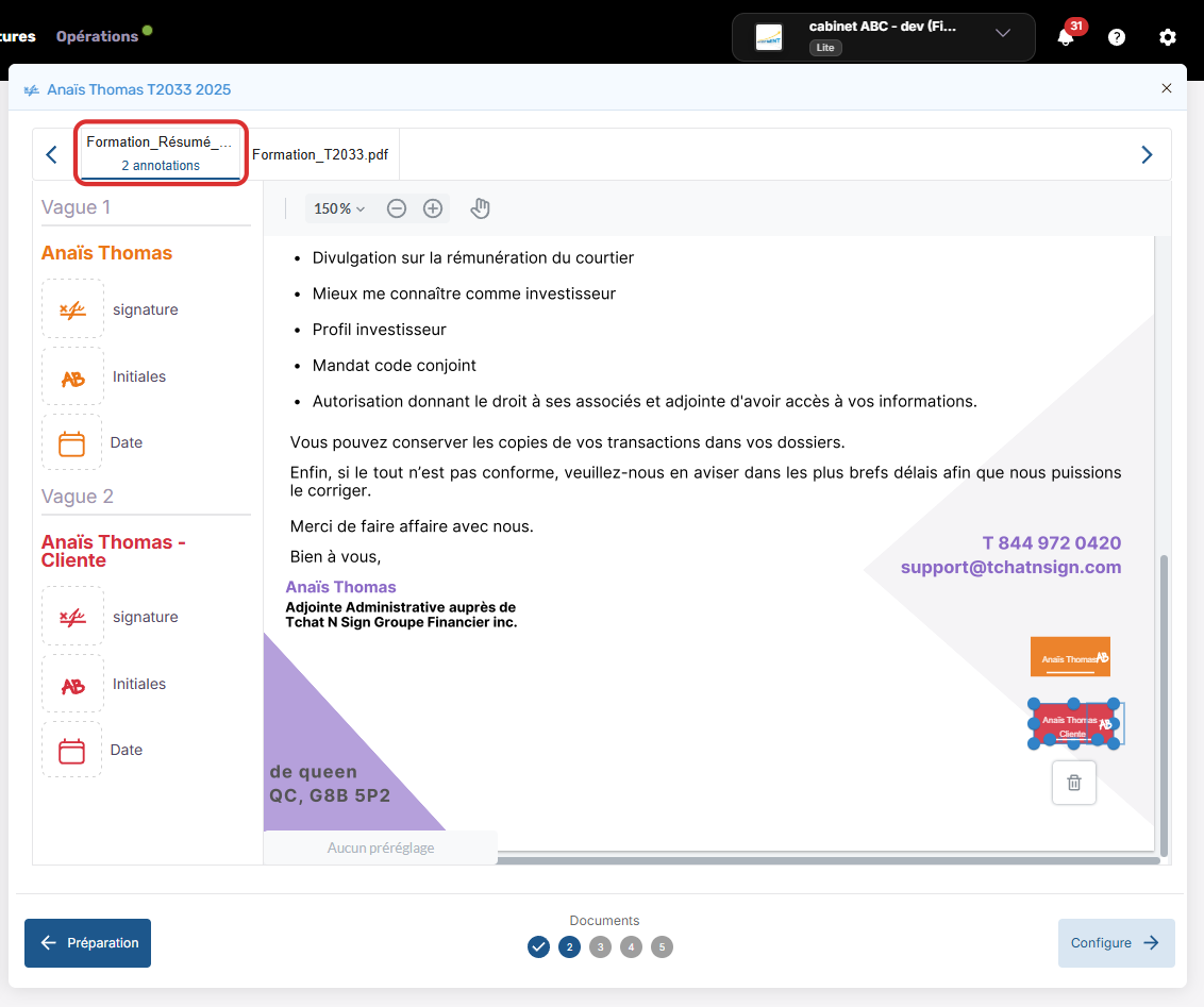 Cliquez sur les titres des documents pour une dernière vérification.
Cliquez sur Configure pour passer à la troisième étape 