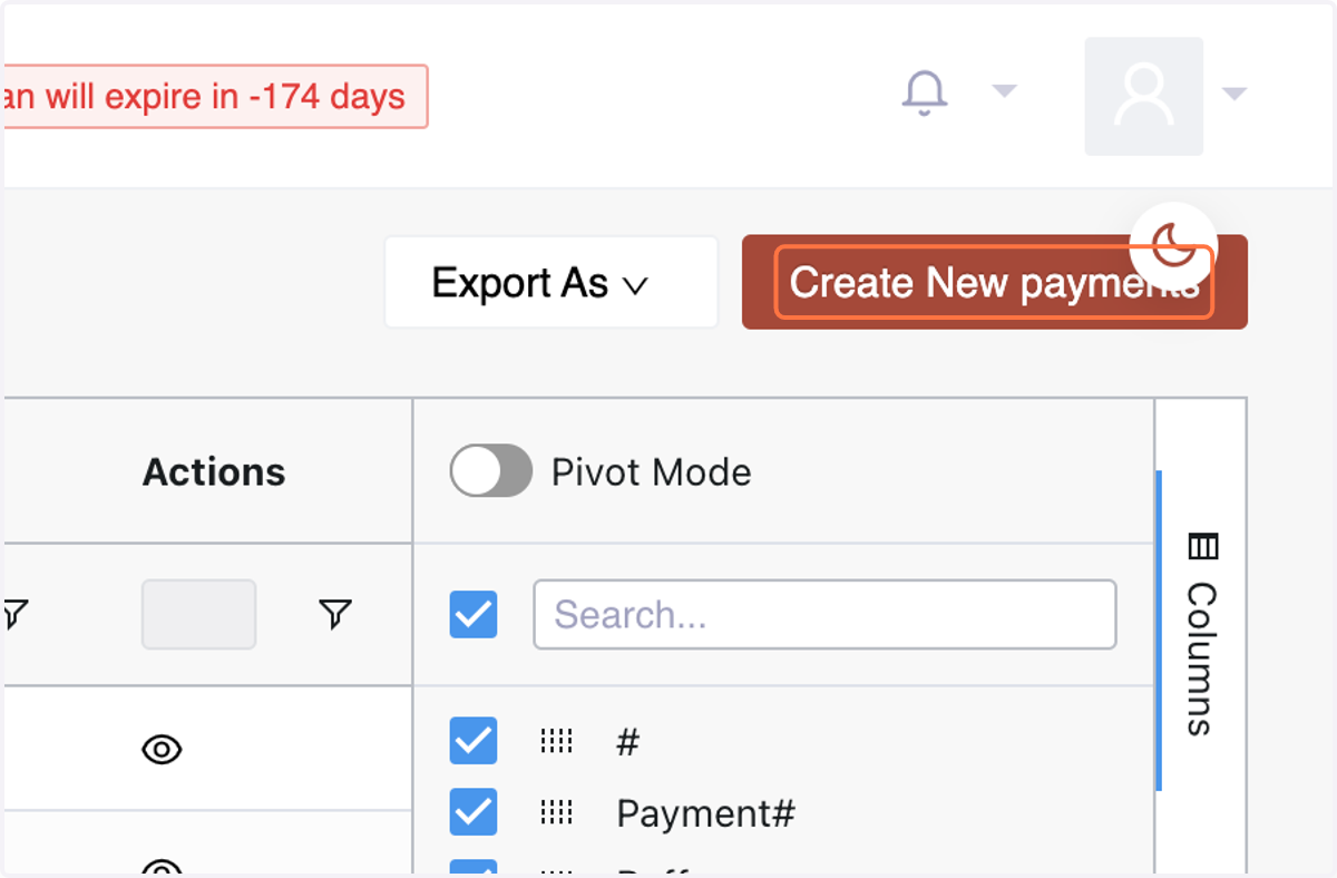 Click "Create New Payment" on the top right corner.