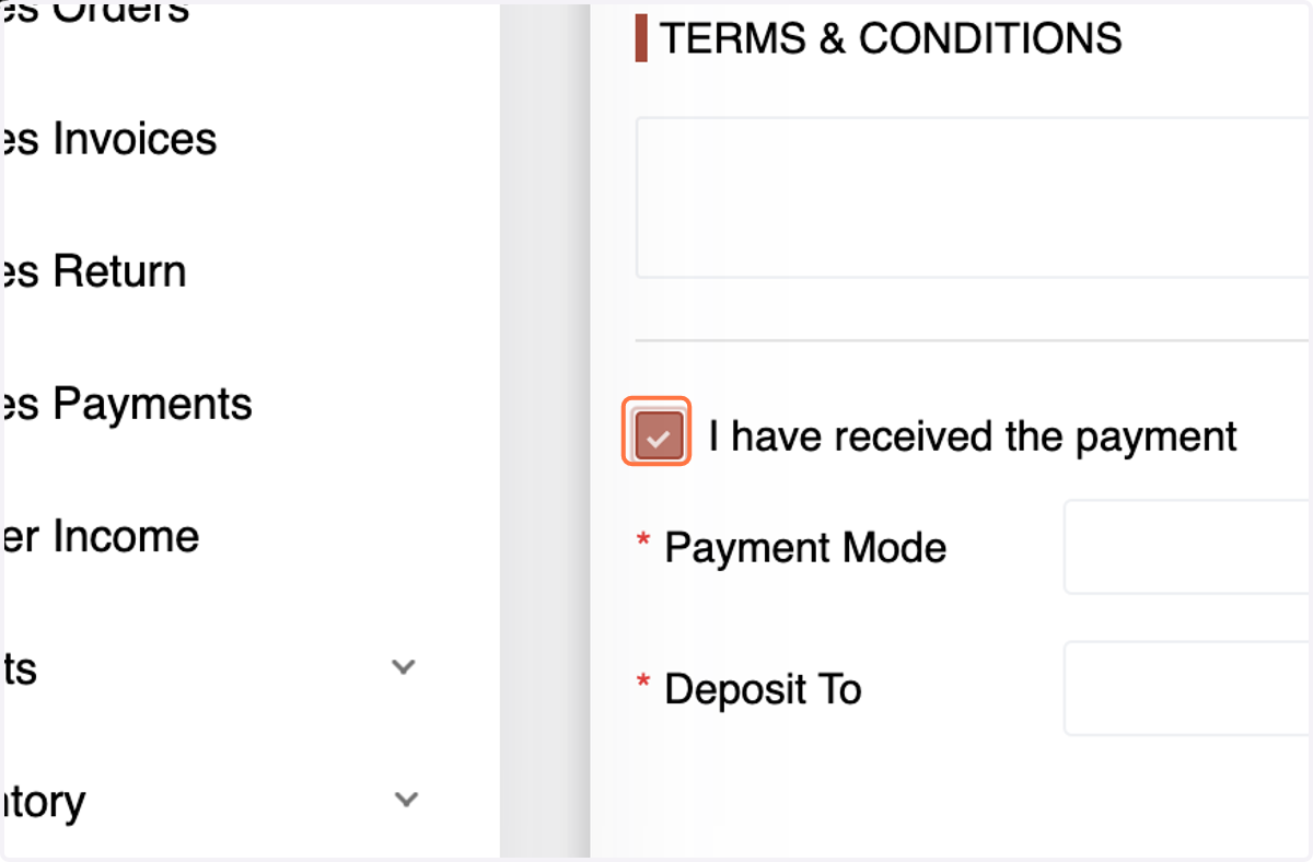 If it's a cash invoice, check "I've Received the Payment,"