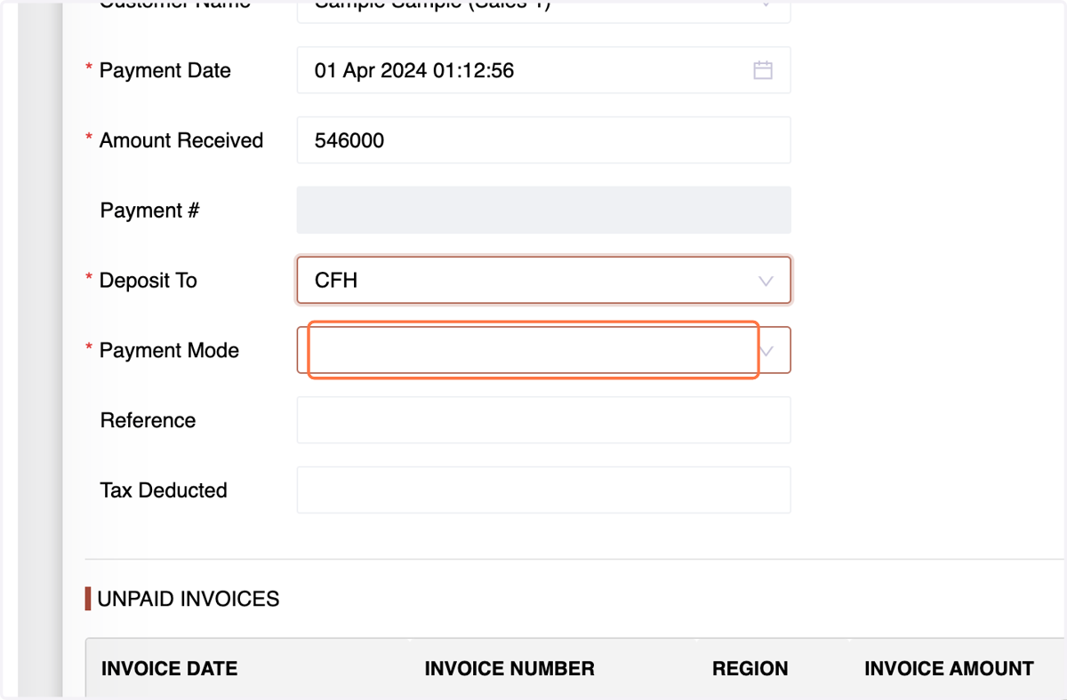 and Payment Mode.