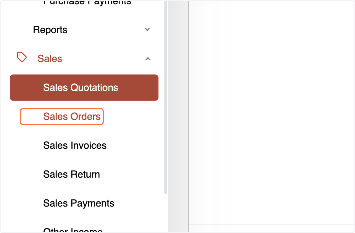 Navigate to the Sales Orders menu within the Sales section.