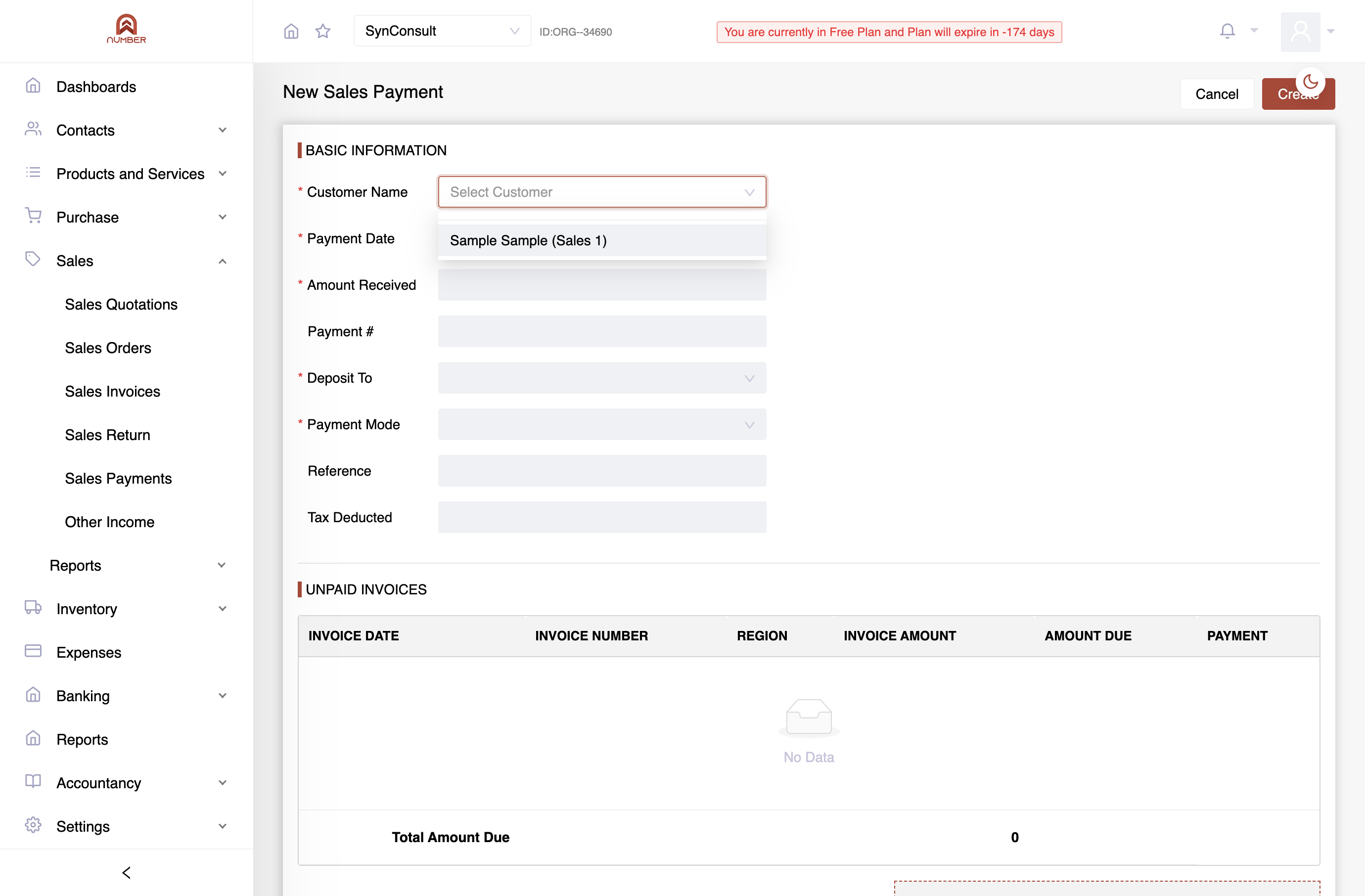 Select the Customer Name. The system will display all their unpaid invoices.