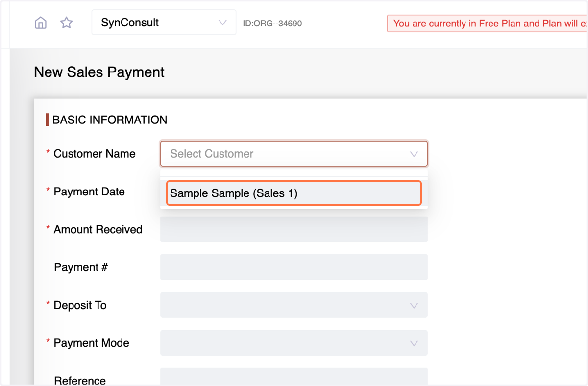 Select the Customer Name. The system will display all their unpaid invoices.