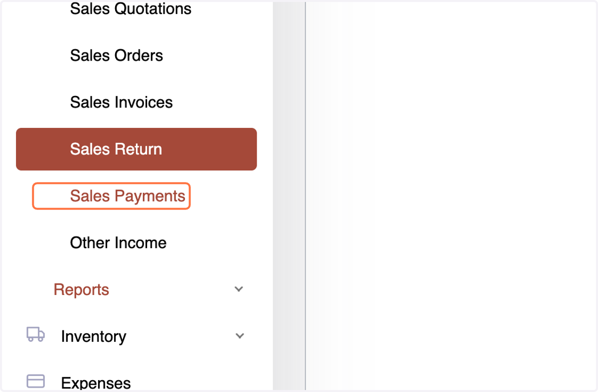 Access the Sales Payment menu within the Sales section.