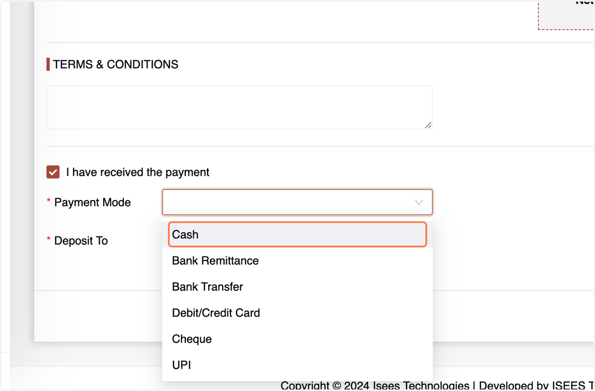choose the Payment Mode