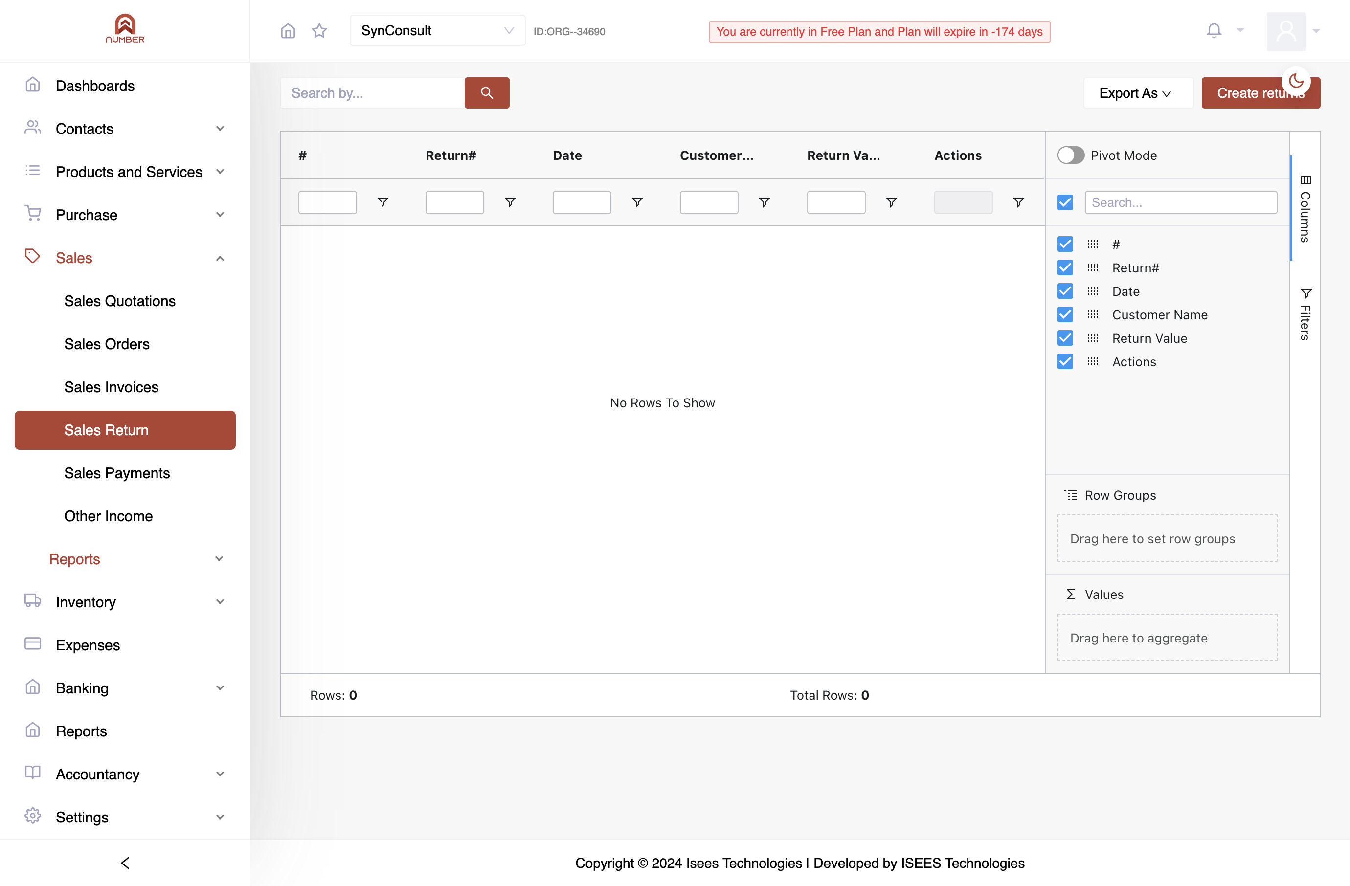 Click "Create Return" on the top right corner.