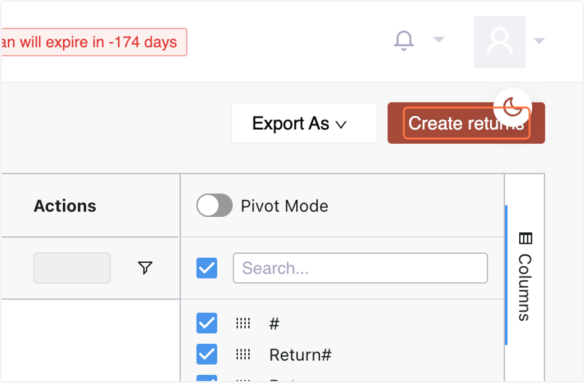 Click "Create Return" on the top right corner.