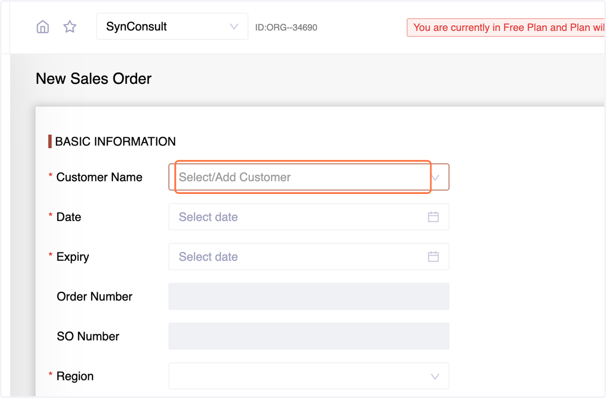 Enter basic information: Choose/Add Customer Name,