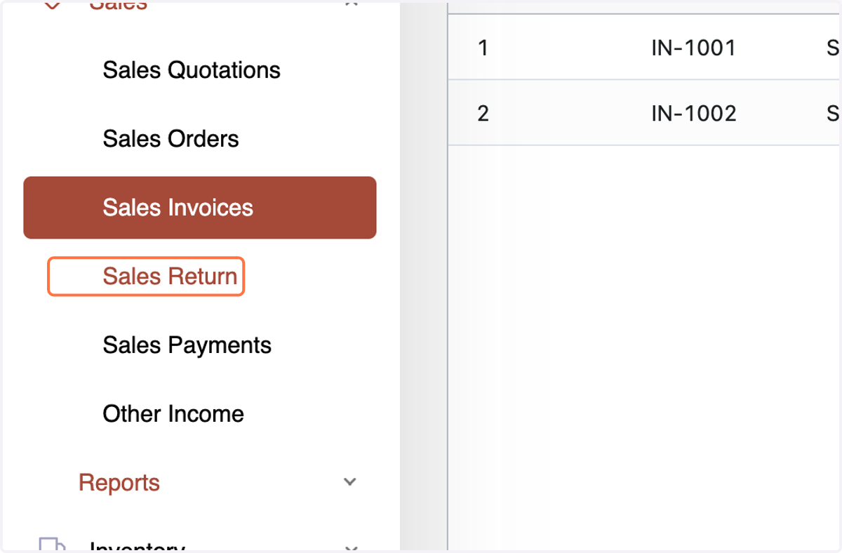 Navigate to the Sales Return menu within the Sales section.