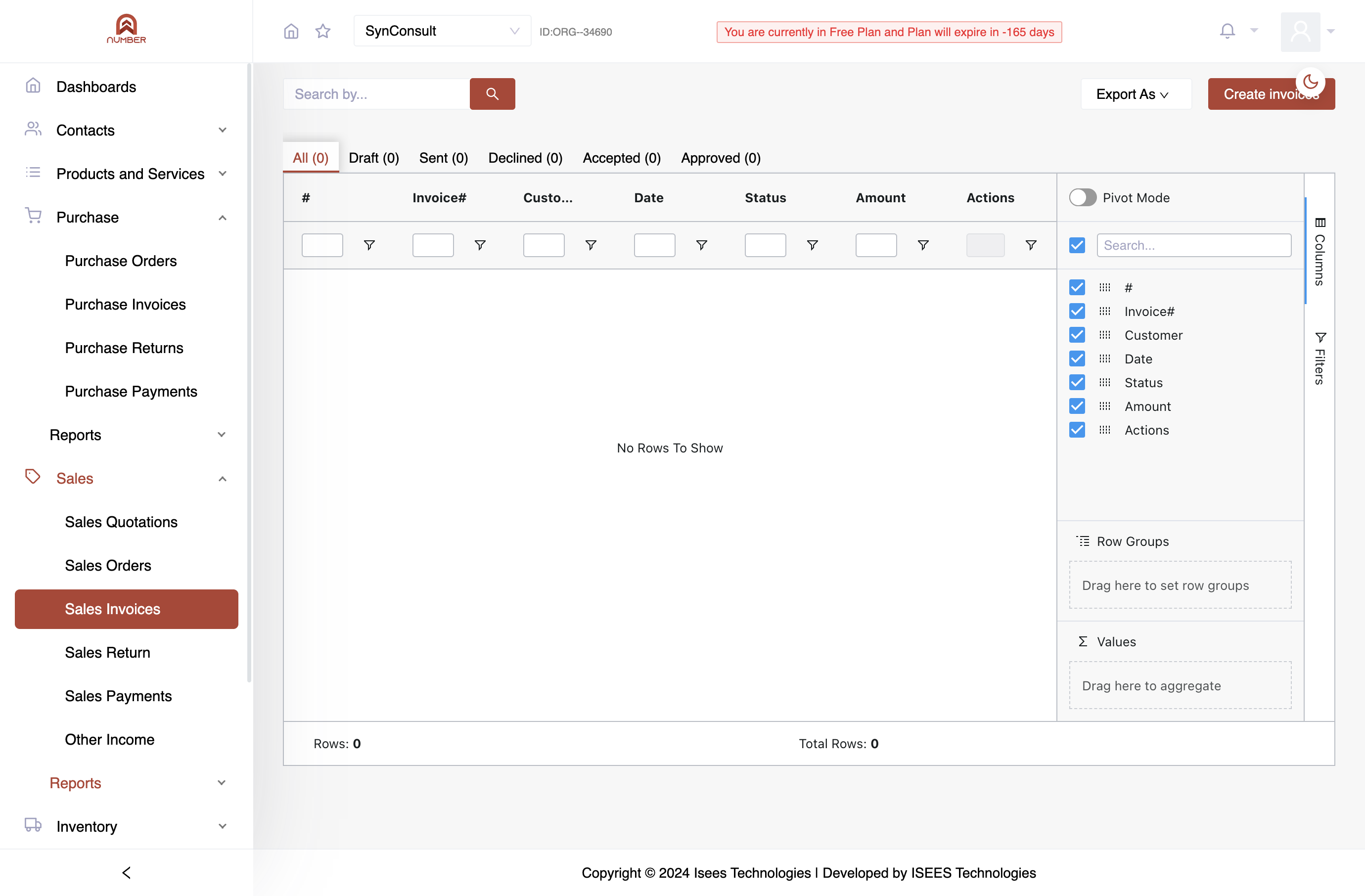 Access the Sales Invoice menu within the Sales section.