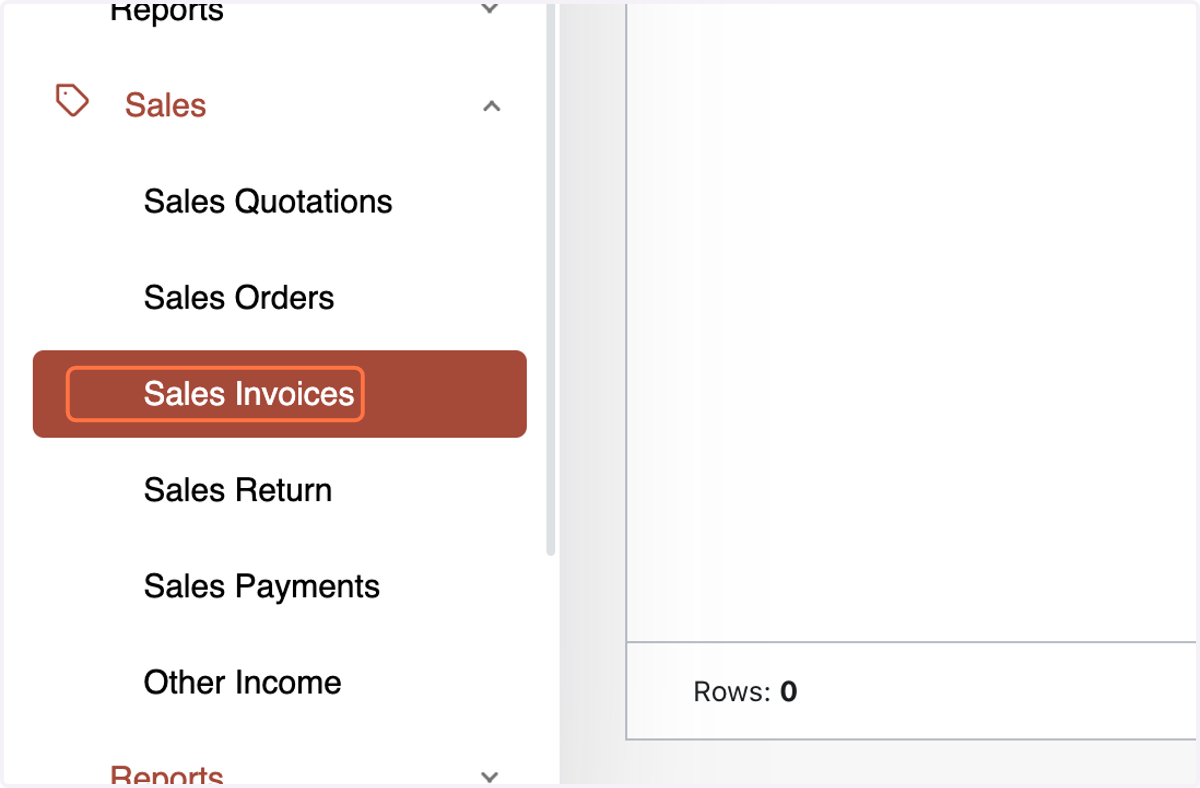Access the Sales Invoice menu within the Sales section.