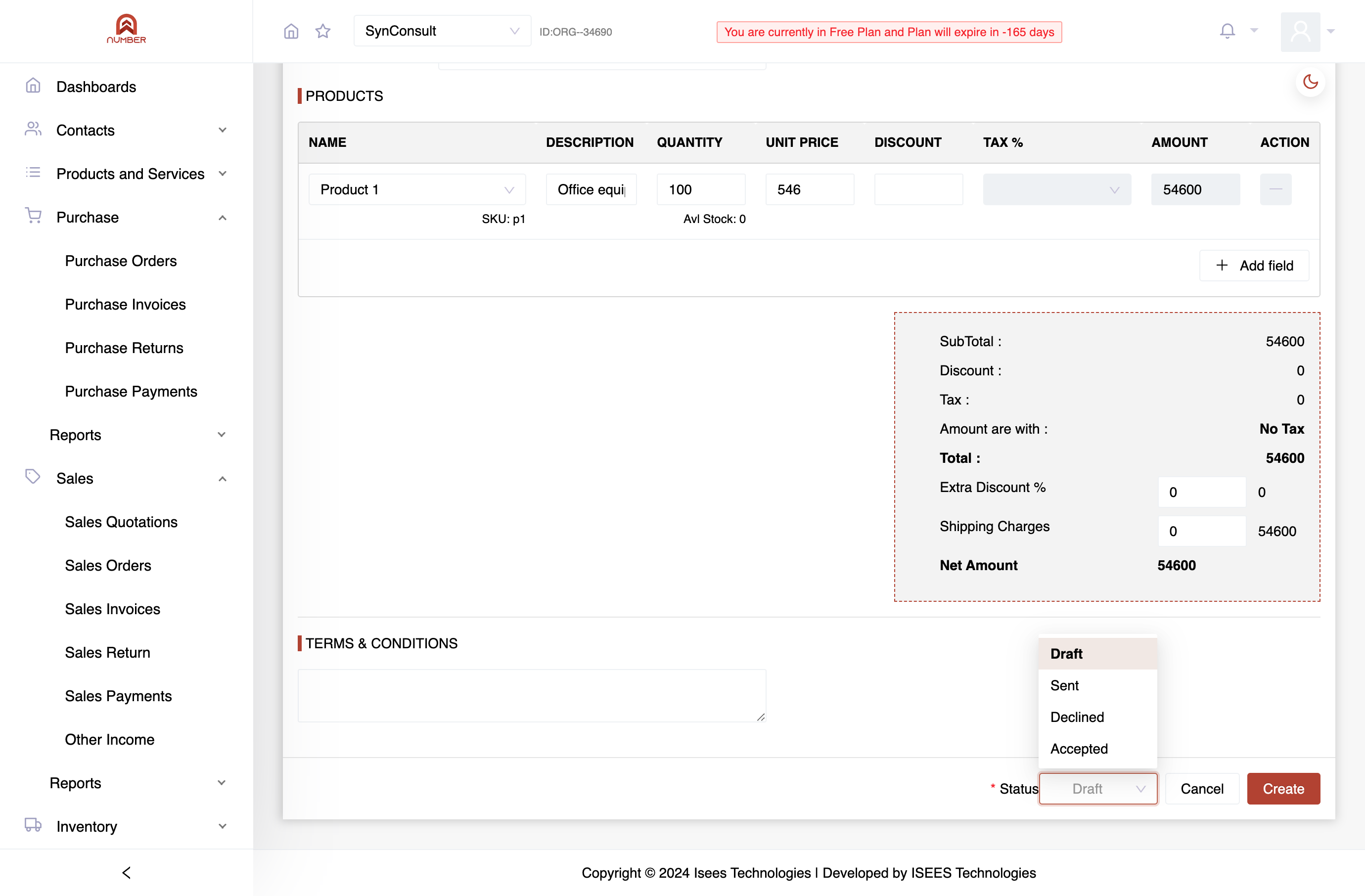 Select the Order Status (Accepted, Declined, Sent, or Draft) and
