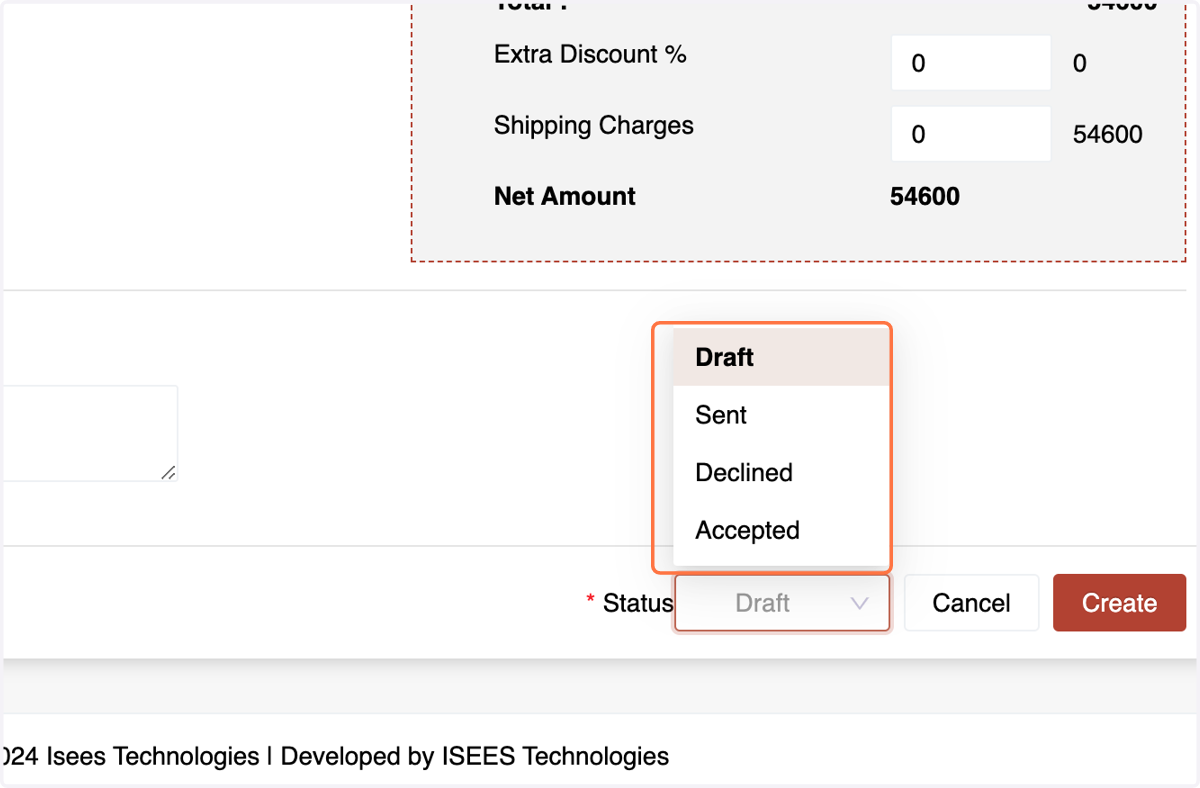 Select the Order Status (Accepted, Declined, Sent, or Draft) and