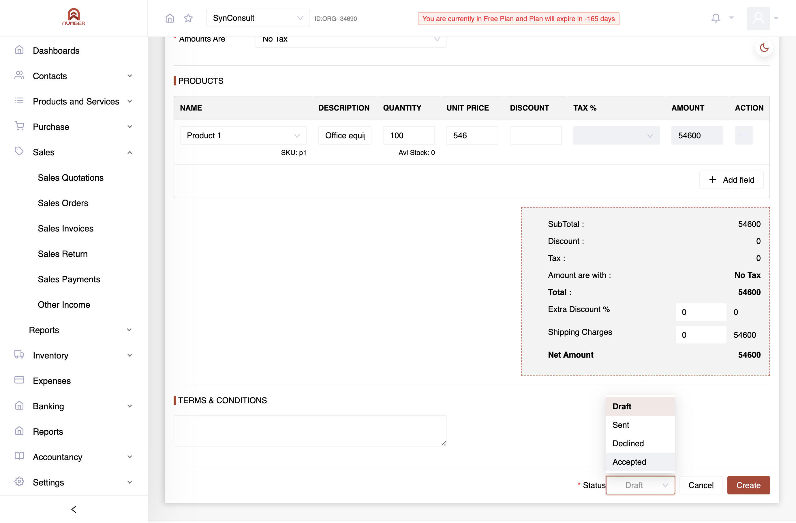 Select the Quotation Status (Accepted, Declined, Sent, or Draft)