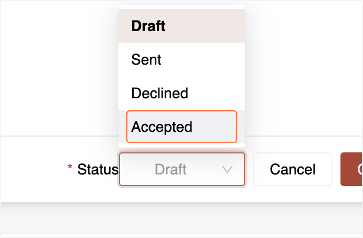 Select the Quotation Status (Accepted, Declined, Sent, or Draft)