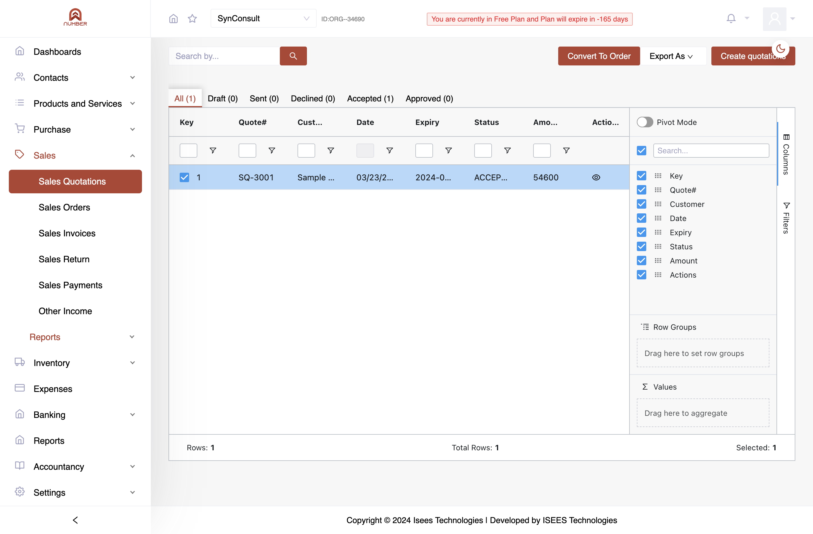 In the Number Accounting System, transitioning from a Sales Quote to an Order and from an Order to a Sales Invoice is straightforward. To convert Sales Quotation into Sales Order, just select the desired Orders