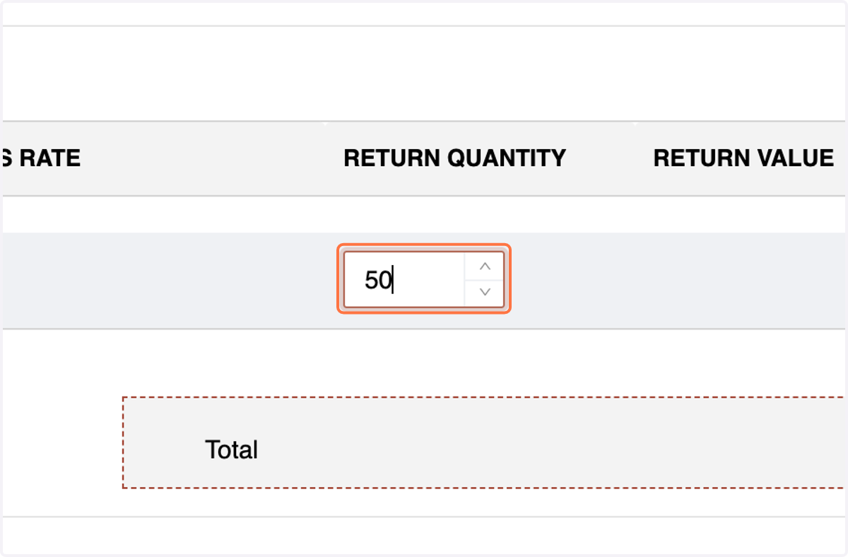 In the Products section, specify the quantity being returned and review the information before clicking "Update."