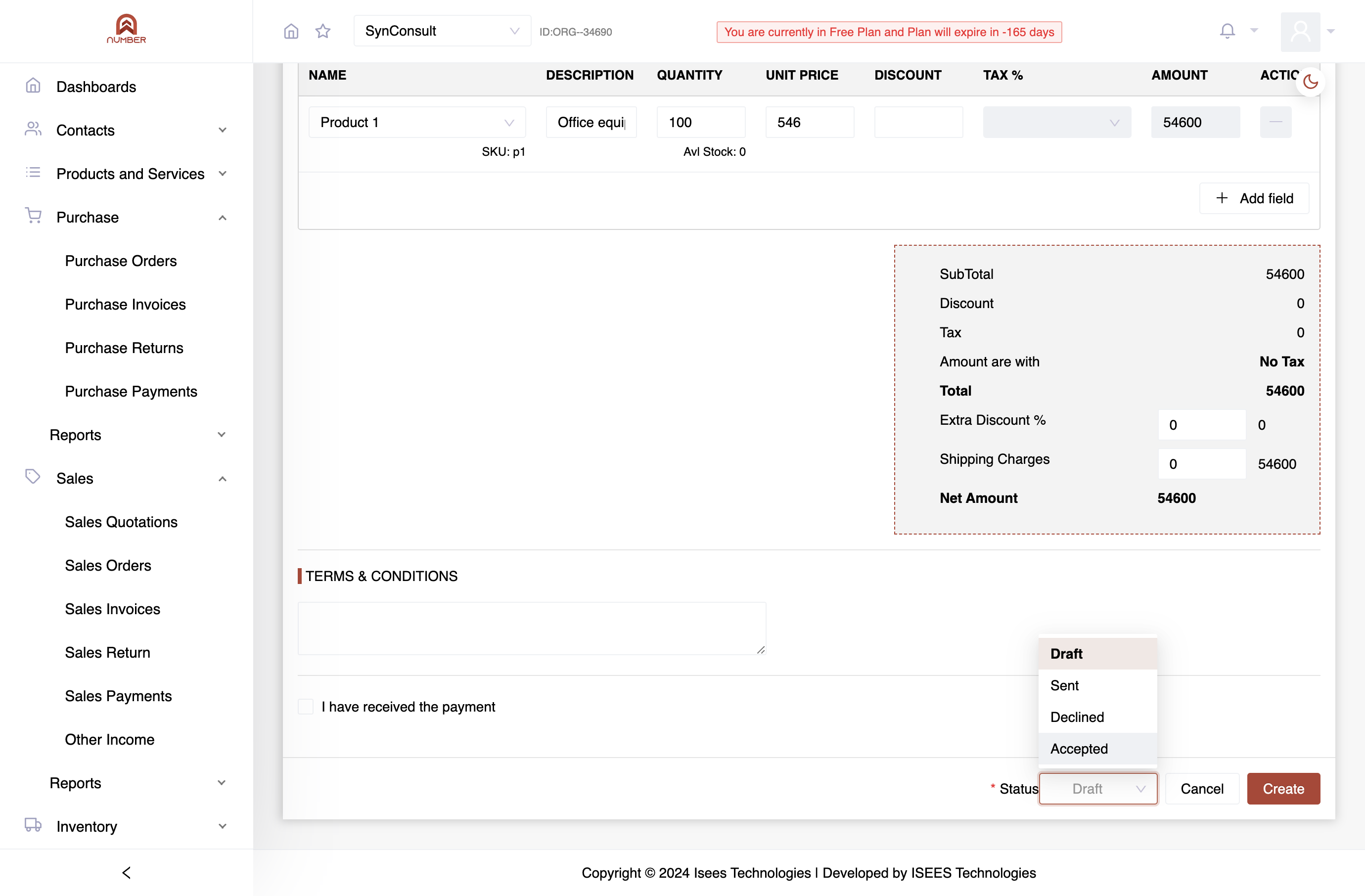 Select the Invoice Status (Accepted, Declined, Sent, or Draft),