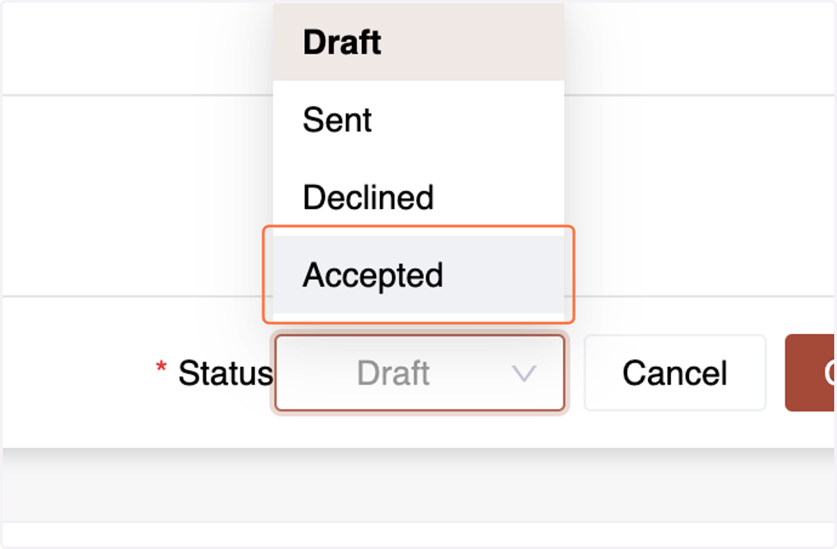 Select the Invoice Status (Accepted, Declined, Sent, or Draft),