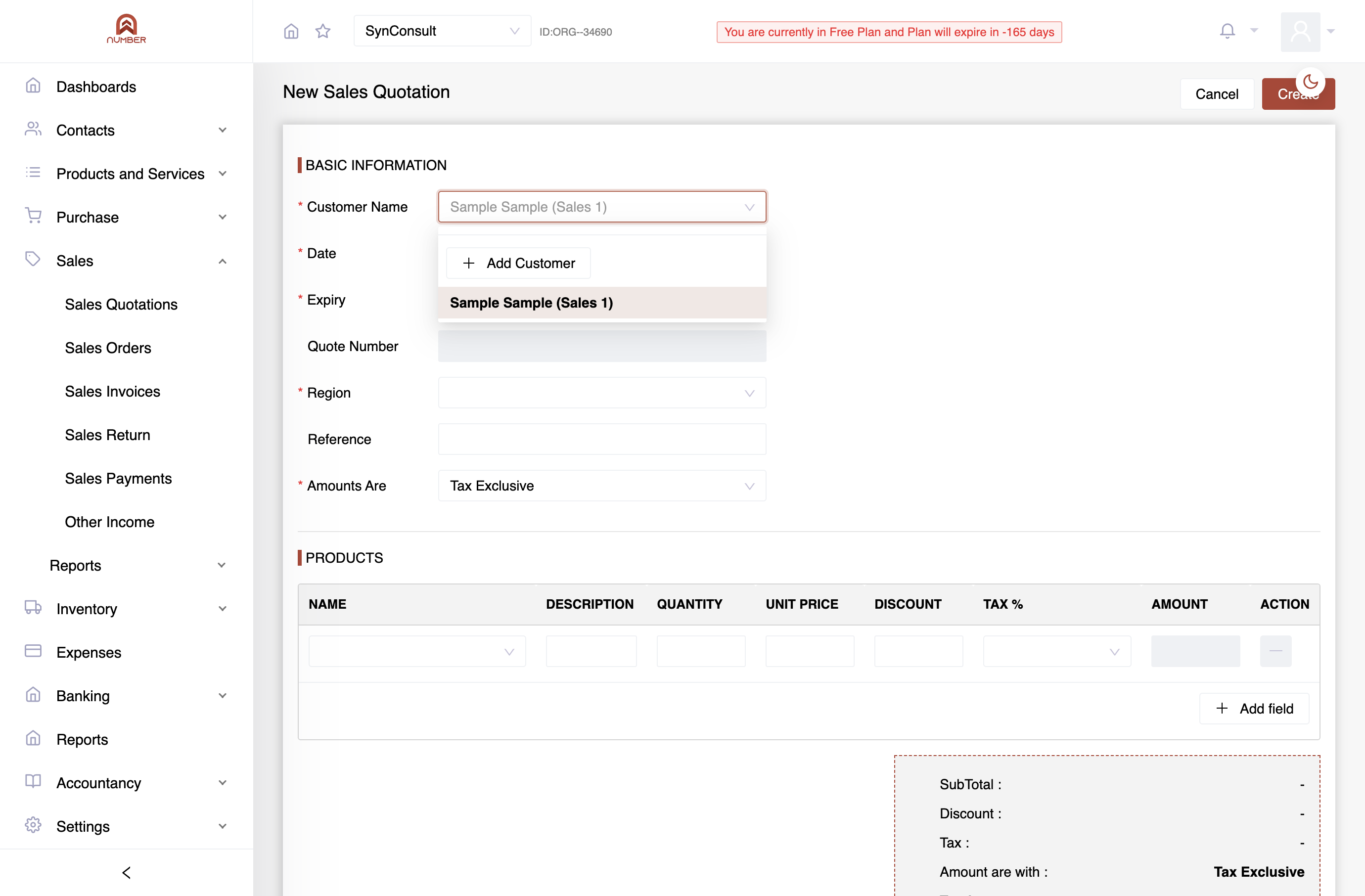 Enter basic information such as customer details,