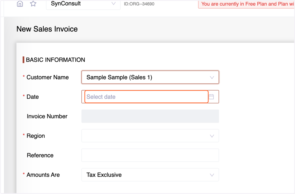 Enter the Date of Invoice,