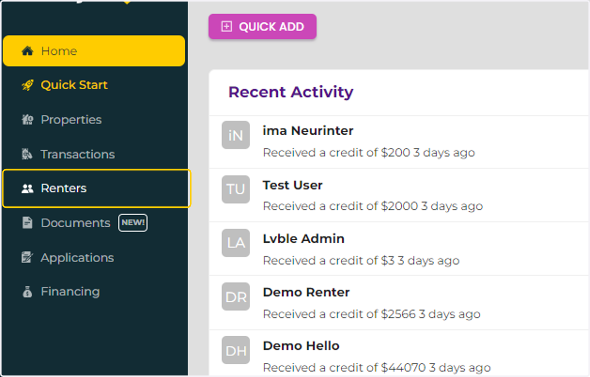Click on Renters