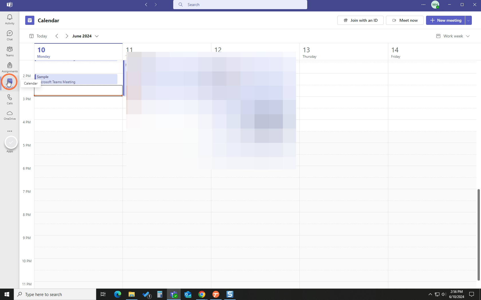 Open Teams and select the Calendar