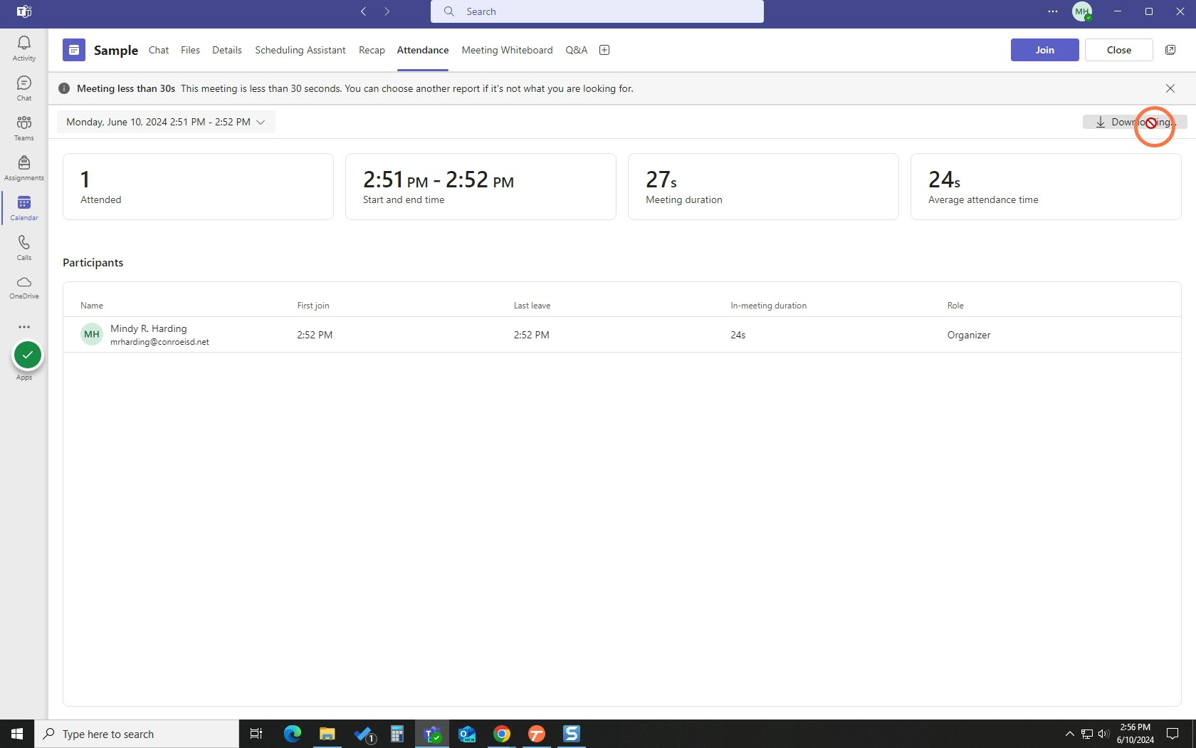 You can see all attendees and their data, as well as download the attendance in a CSV file.