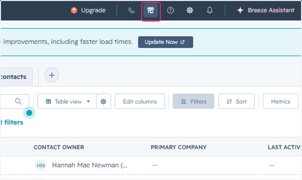 Click on Marketplace from within HubSpot