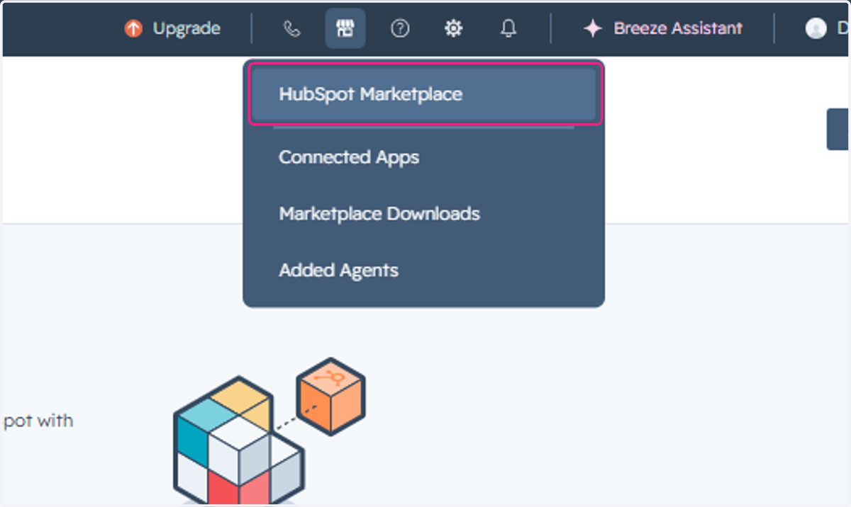 Click on HubSpot Marketplace