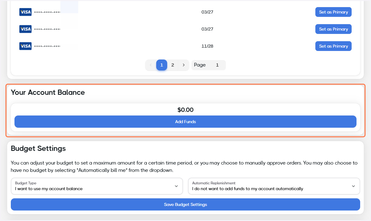 Add funds for your account balance (optional)