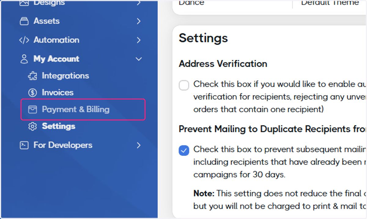 Click on Payment & Billing
