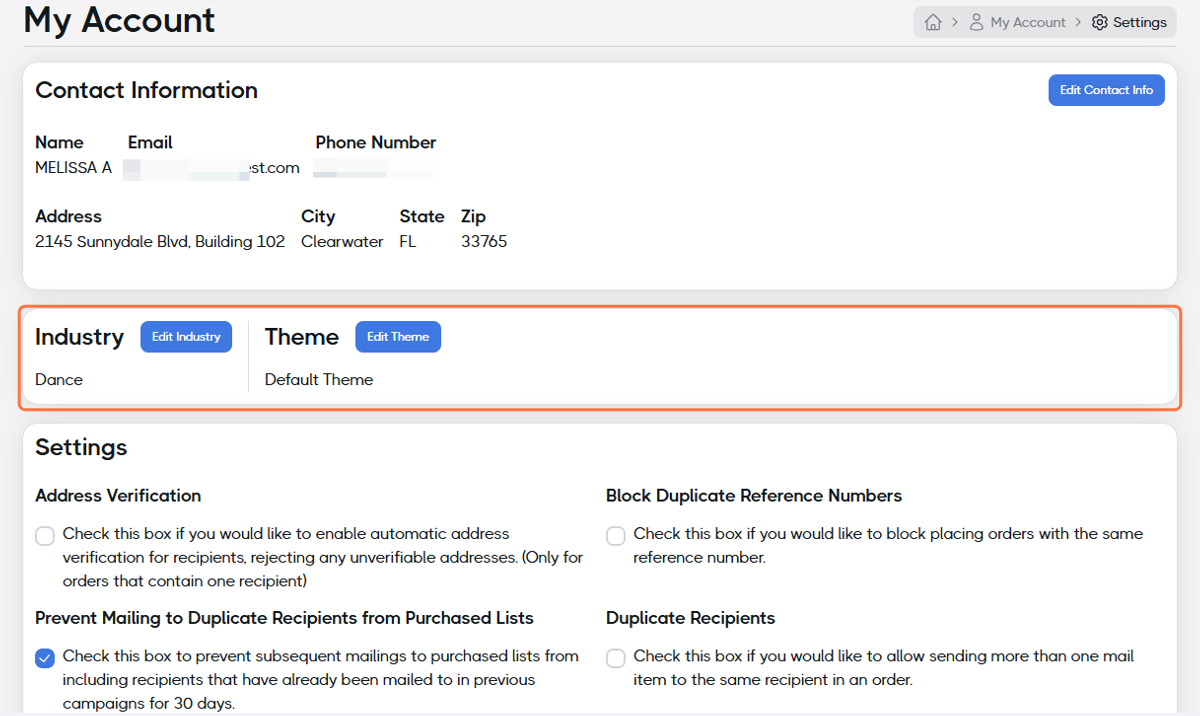 Update your industry and edit your theme (optional)