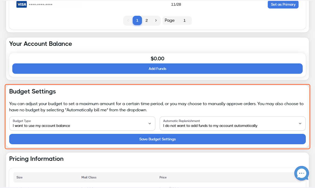 Confirm or adjust your budget settings
